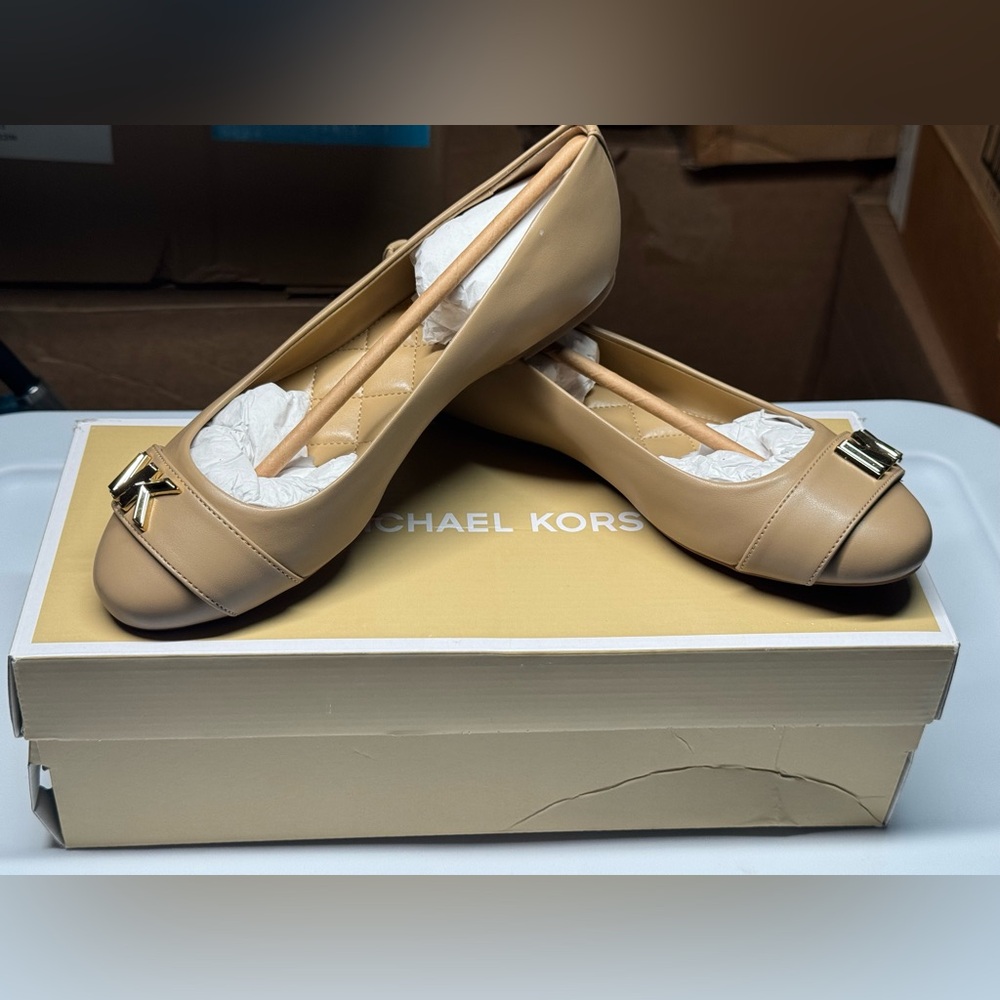 Michael Kors Women’s Tan Leather Flats with Gold Accent